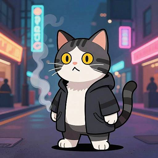 Playful Cat in Neon Comic Style