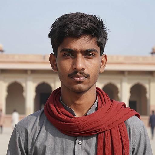 Portrait of Young Indian Man with Red Scarf