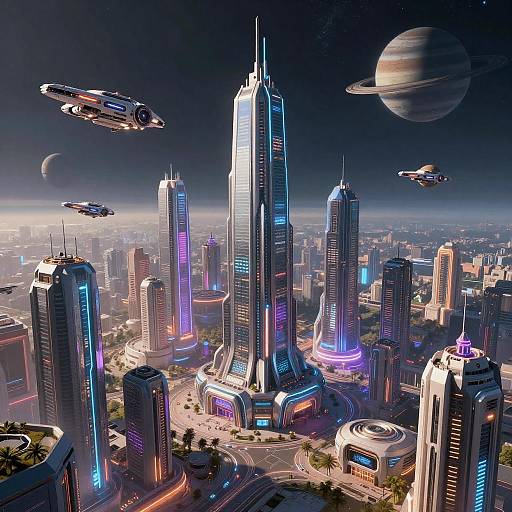 Futuristic Cityscape in Outer Space