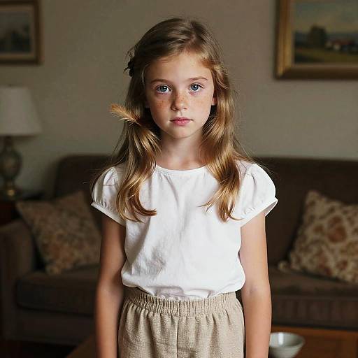 Cute English Girl in 1980s Living Room