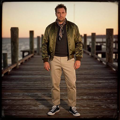 Man in Olive Green Bomber Jacket