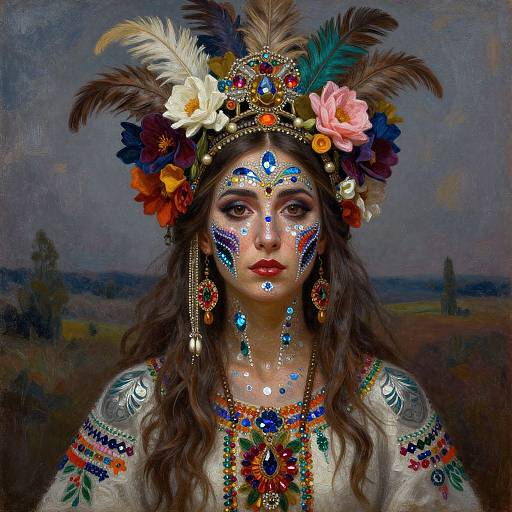Intricate Slavic Folklore Digital Portrait