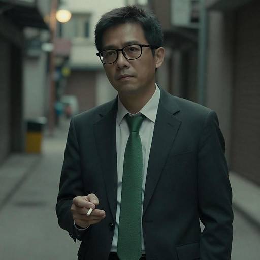 Man in Green-Tinted Urban Alleyway