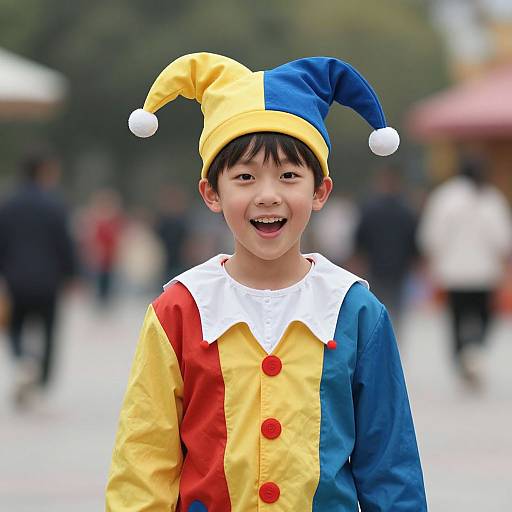 Smiling Boy in Jester Costume