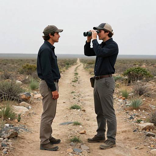 Two Men on Rocky Semi-Desert Path