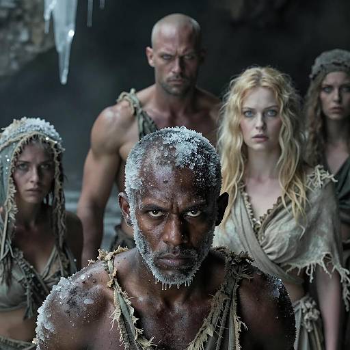 Weathered Group with Icy Effects in Dark Cave