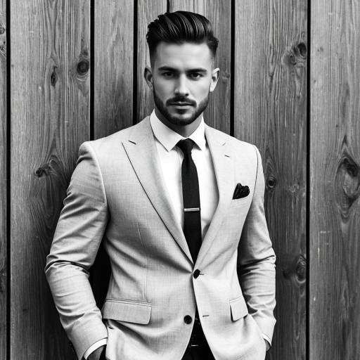 Stylish Man in Classic Suit Against Wooden Wall