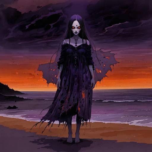 Woman at Sunset Beach: Full Body Shot