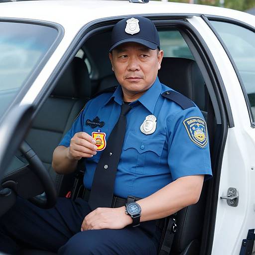 Man in Cop Costume in Patrol Car