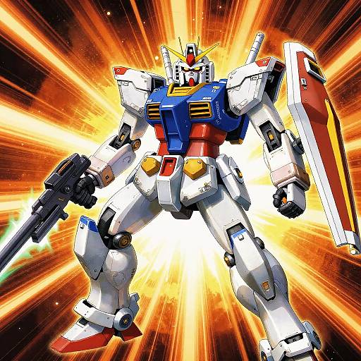 Stylized Gundam Mech with Shield and Gun