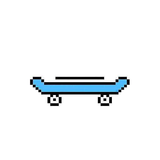 Pixel art of a blue, four-legged, rectangular object with black legs and white feet on a white background.