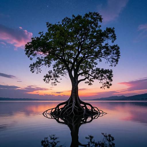 Solemn Tree in Twilight Waters
