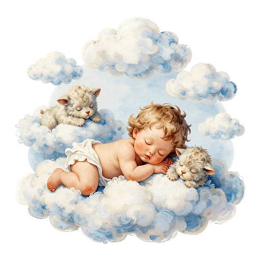Cherubic Baby Animals in Soft Clouds