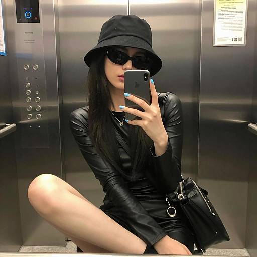 Chic Woman's Elevator Selfie Moment