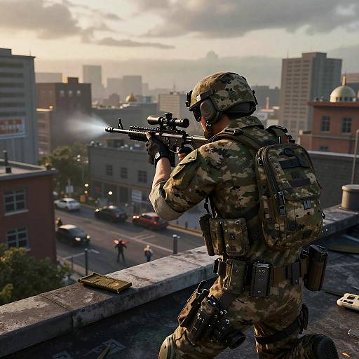 3D Modern Warfare Sniper Rooftop Scene