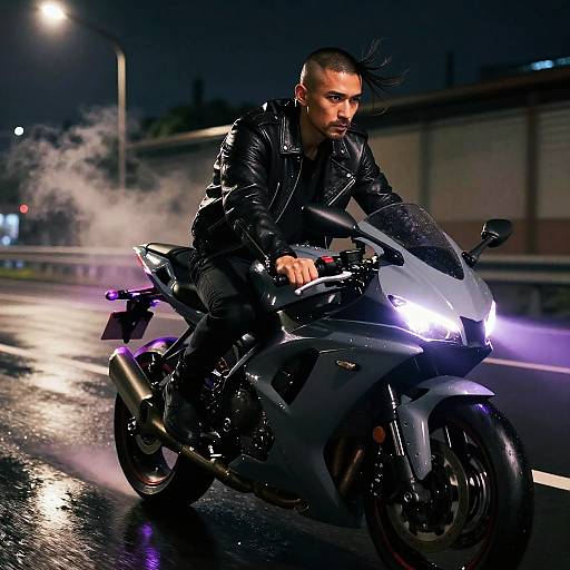 Cyberpunk Night Rider on Sportbike