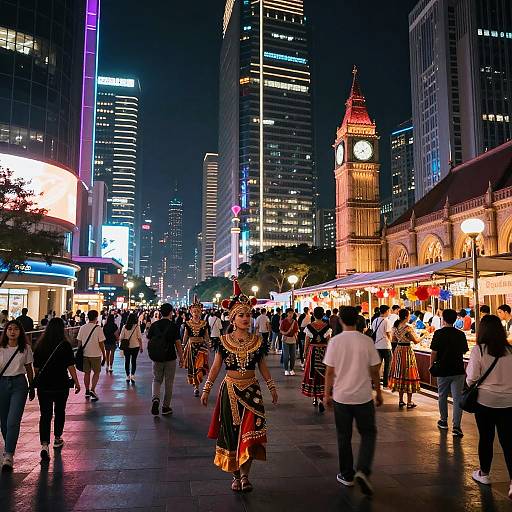 Futuristic Multicultural Neon Cityscape