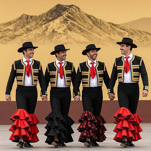 Four Men in Black Flamenco Outfits