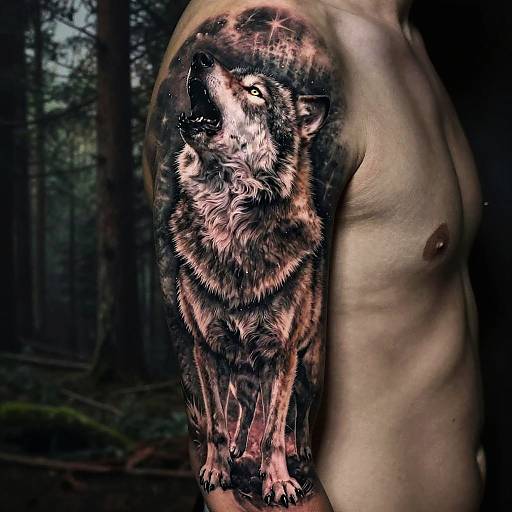 Realistic Howling Wolf Full Sleeve Tattoo