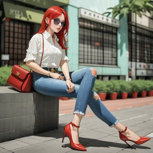 Stylish Girl in Denim and Heels