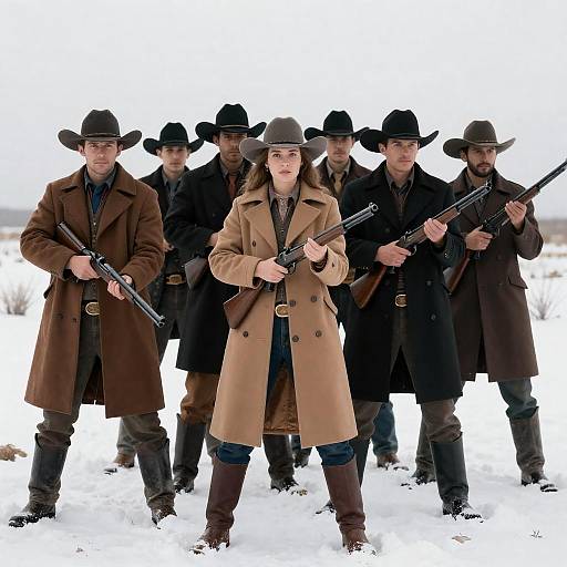 Western Gunfighters in a Snowy Standoff