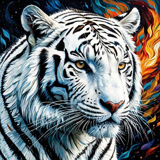 Hyper-Detailed Neo-Impressionist White Tiger Hyper-Detailed Neo-Impressionist White Tiger