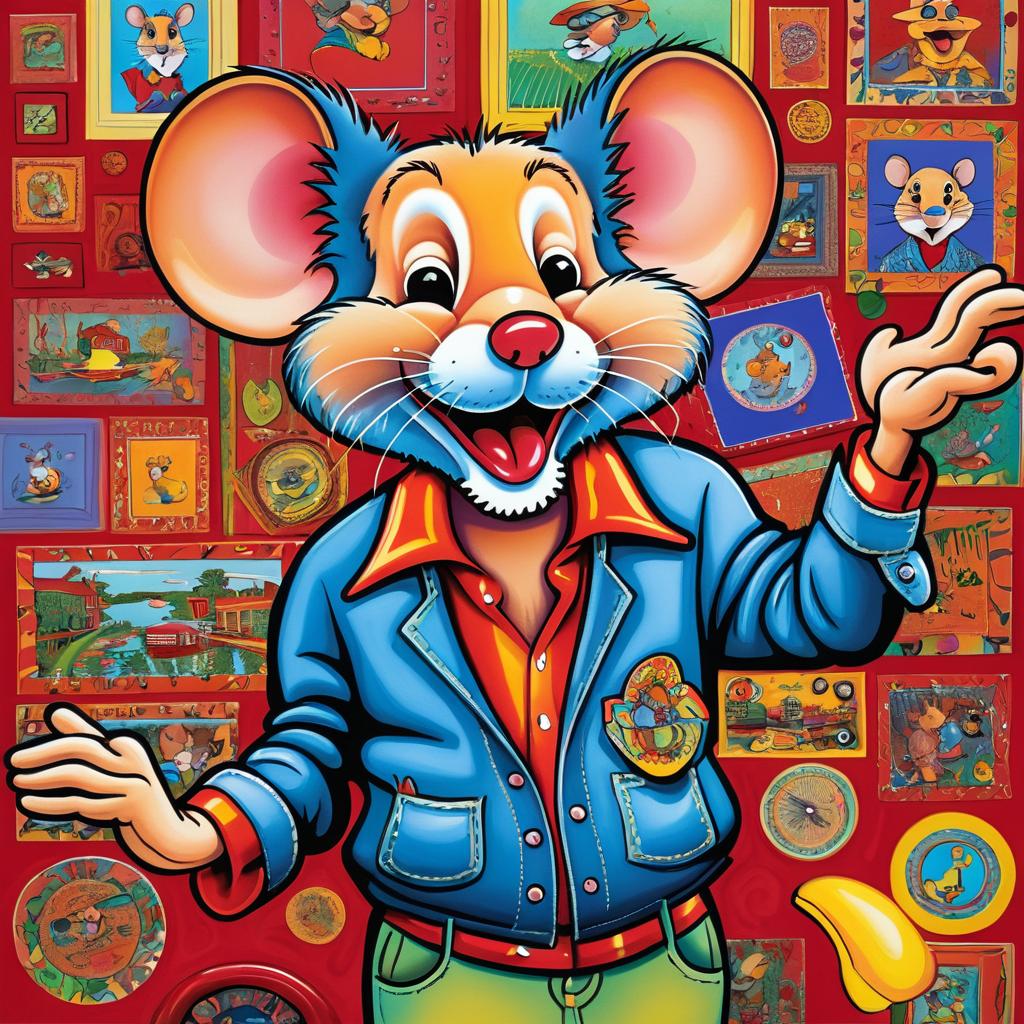 Whimsical Jerry Mouse in Red Grooms Style