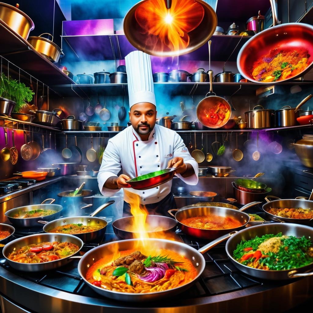 Vibrant Chef in Bustling Restaurant Scene