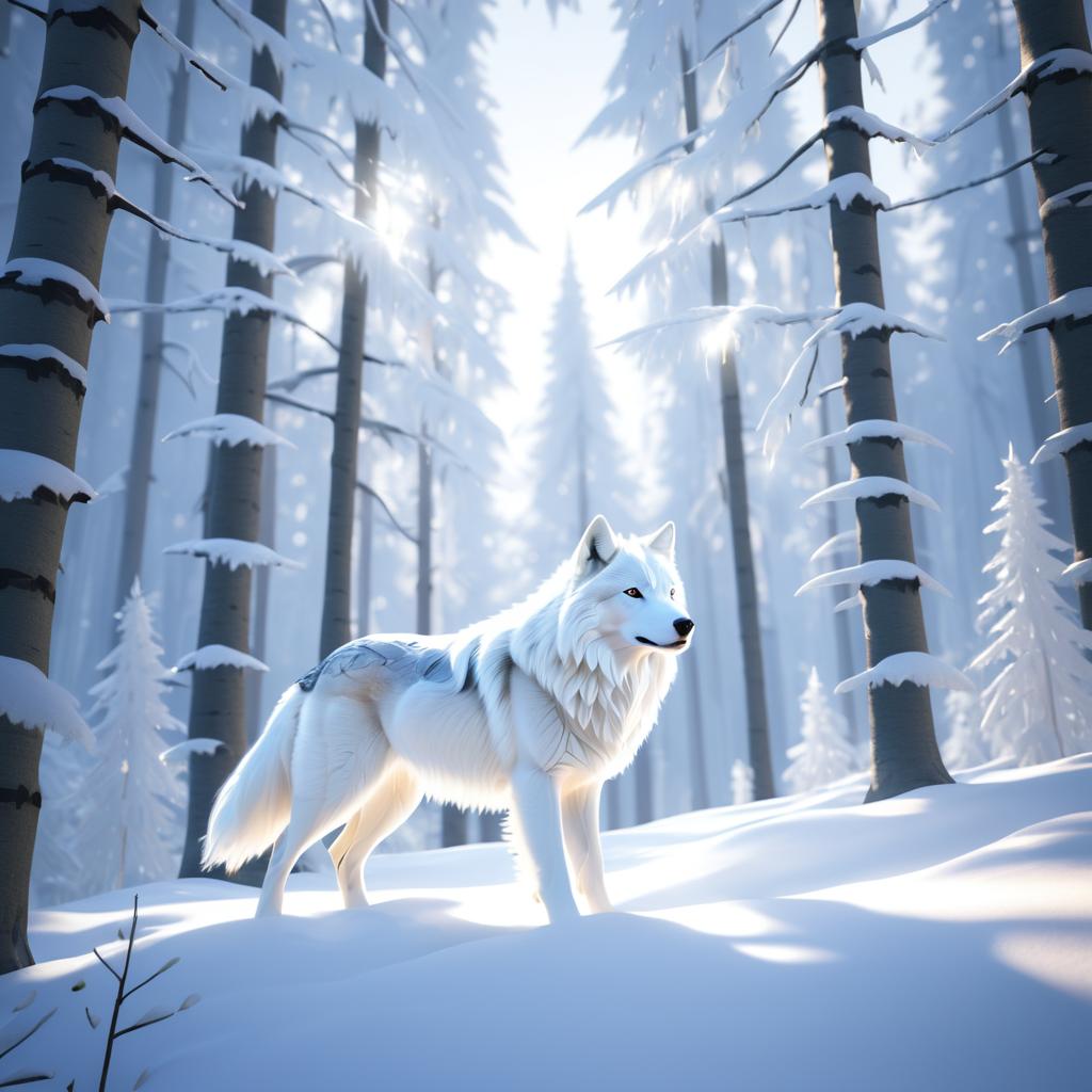 Majestic White Wolf in Moonlit Forest