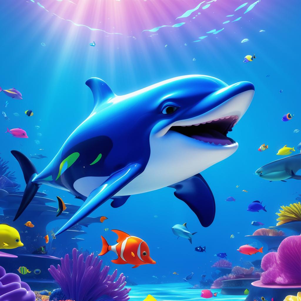 Playful Dolphin in Pixar-Style Underwater Scene