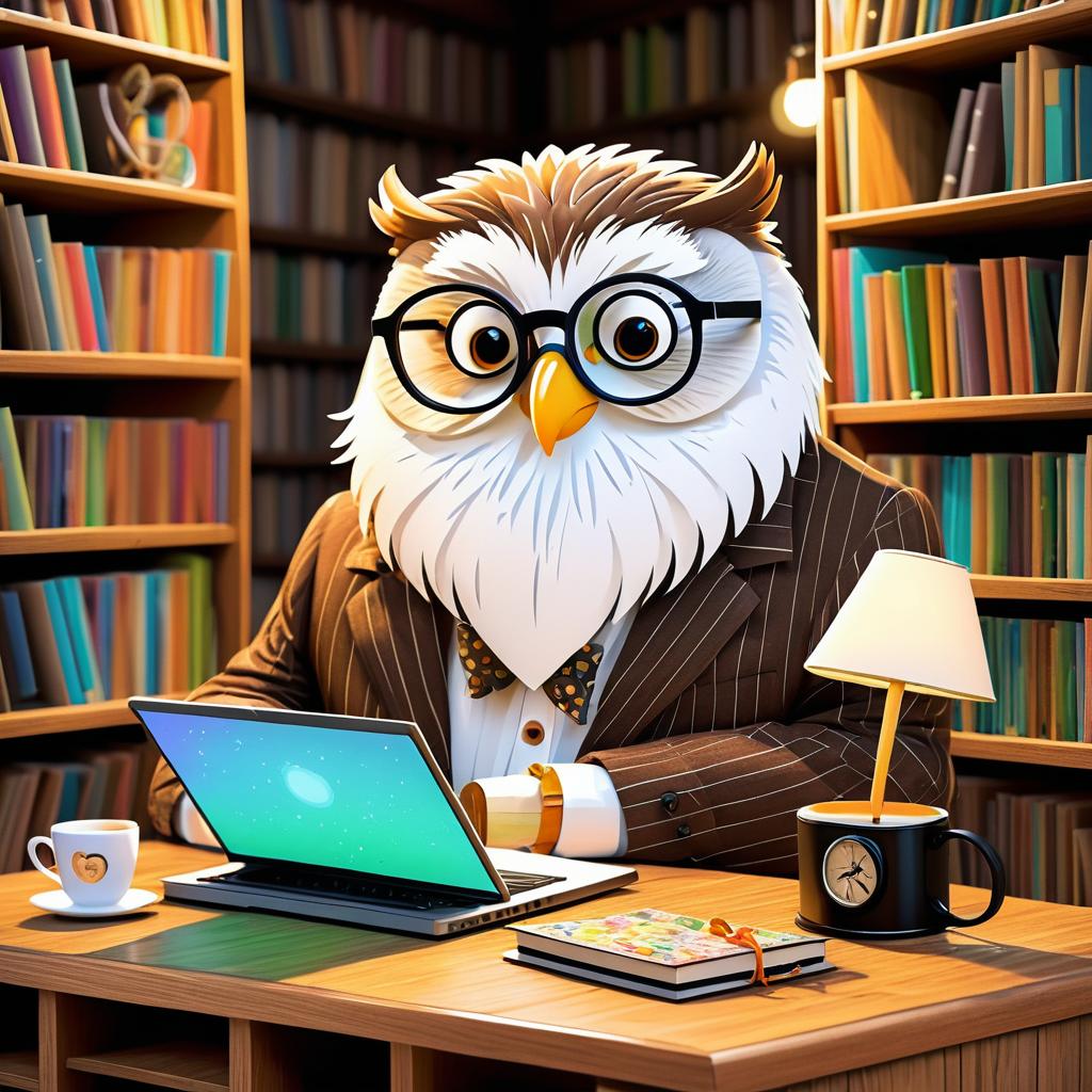 Wise Owl and Laptop: A Playful Tale