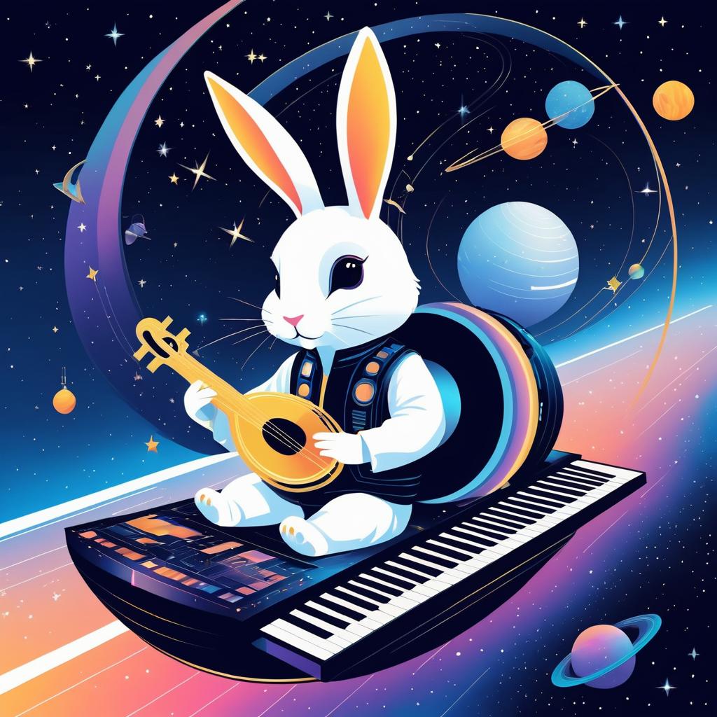 Mysterious Rabbit Musician in Space