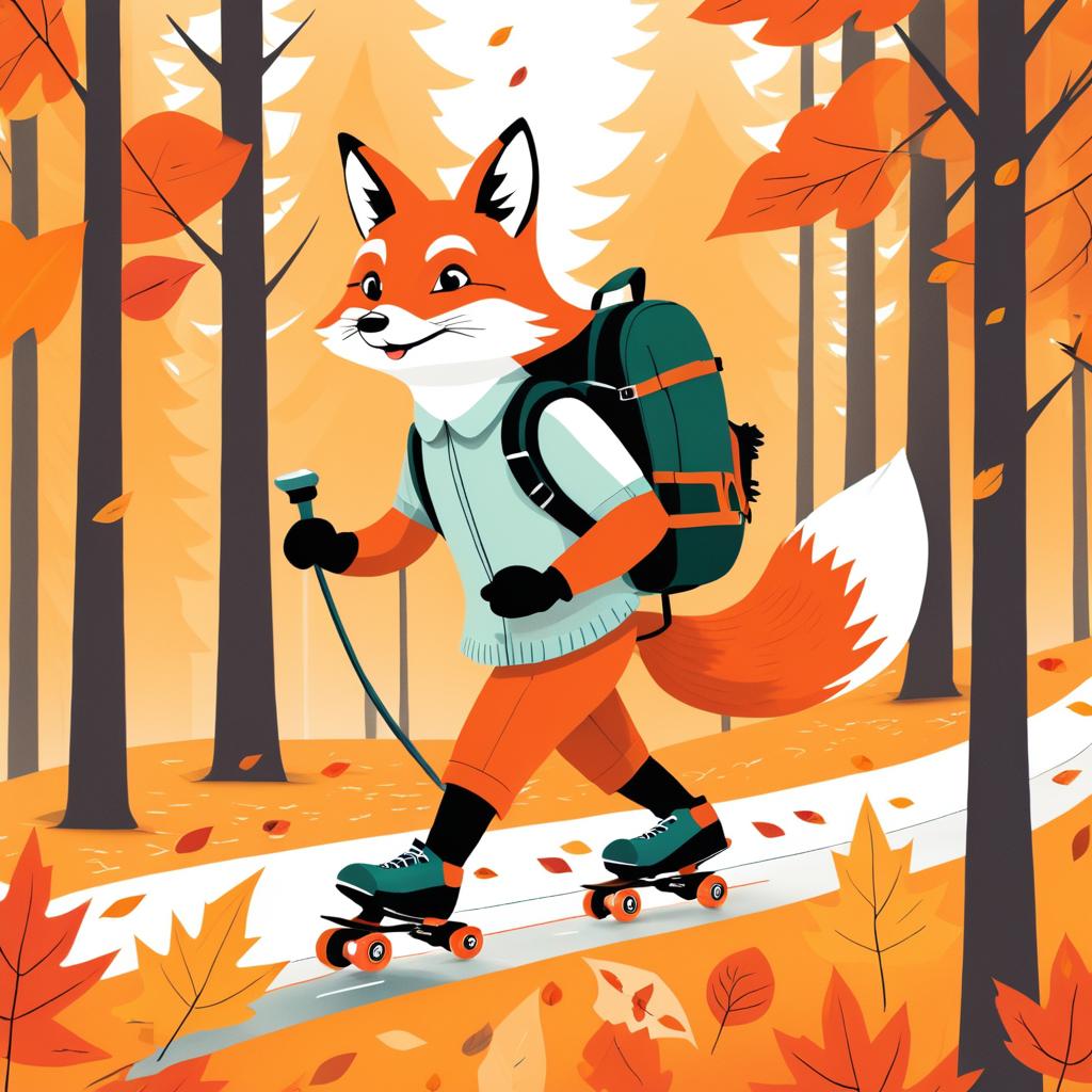 Stylish Fox Rollerblading Through Autumn