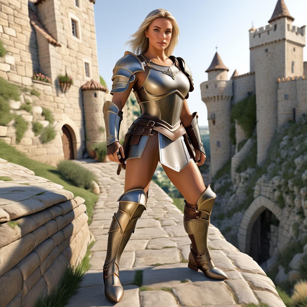 Epic Female Knight Descending Castle Wall