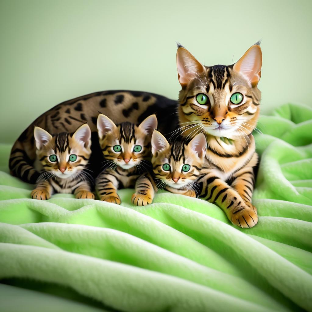 Charming Bengal Cat and Baby Kittens