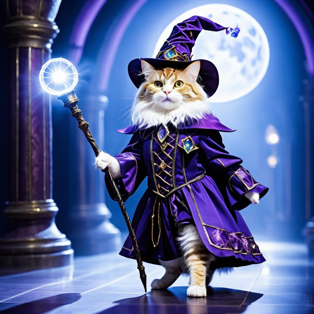 Whimsical Wizard Cat on the Catwalk