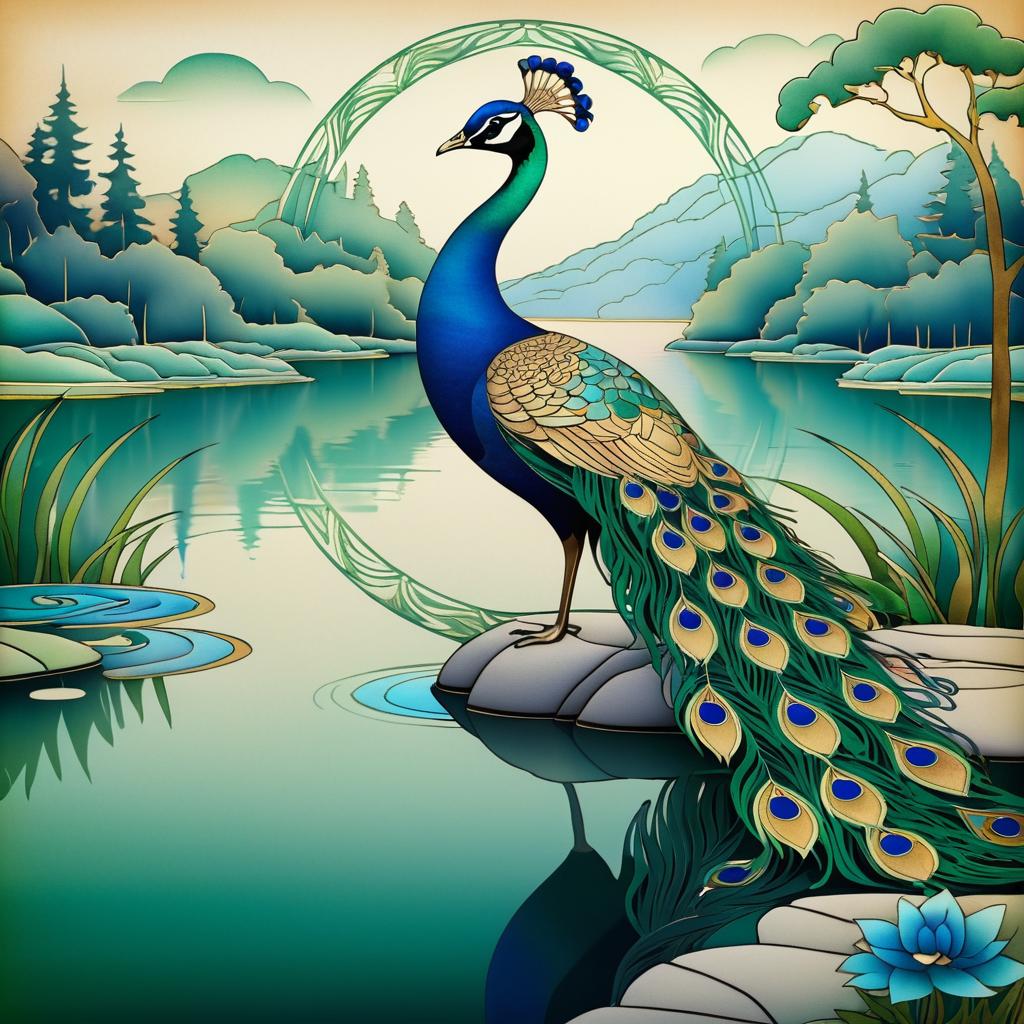 Elegant Peacock Tattoo in Art Nouveau Style