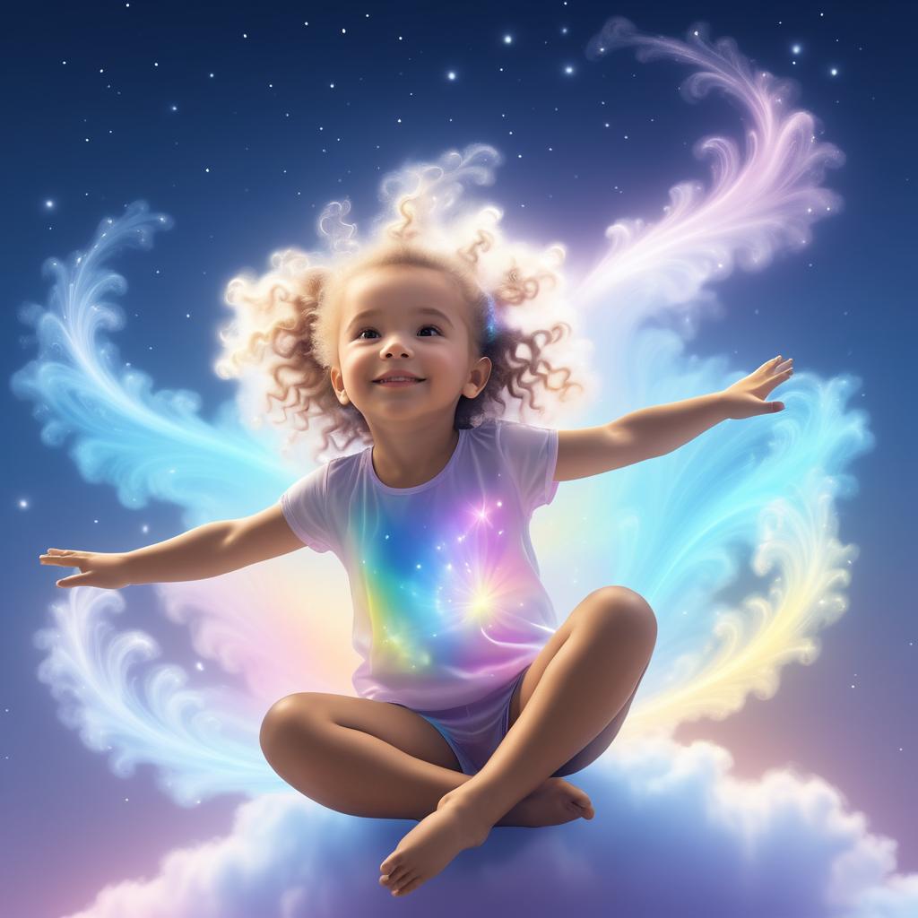 Joyful Child Doing Gymnastics on Cloud