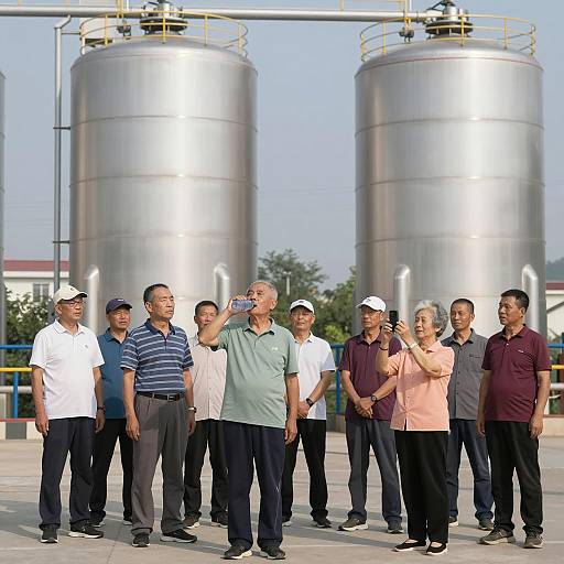 Casual Gathering by Industrial Tanks