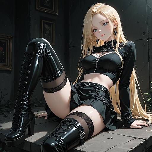 Gothic Blonde Woman in Black Fashion