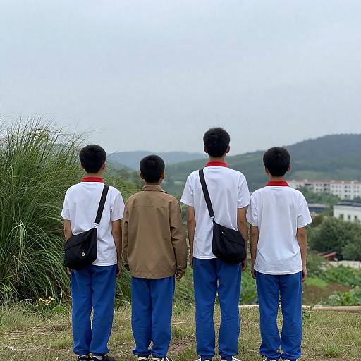 Four Friends on a Grassy Hilltop