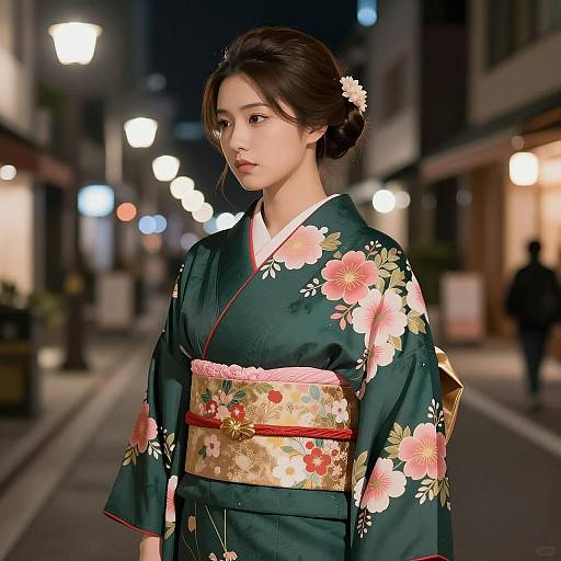 Elegant East Asian Woman in Kimono