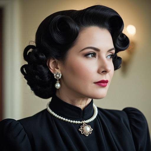 Vintage 1940s Woman with Pearl Jewelry