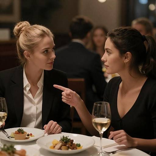 Dimly Lit Restaurant: Two Women Dining