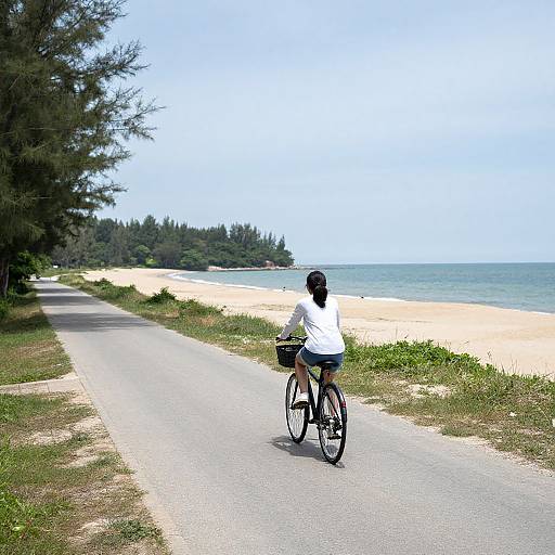 Woman Riding Bike on Secluded Beach