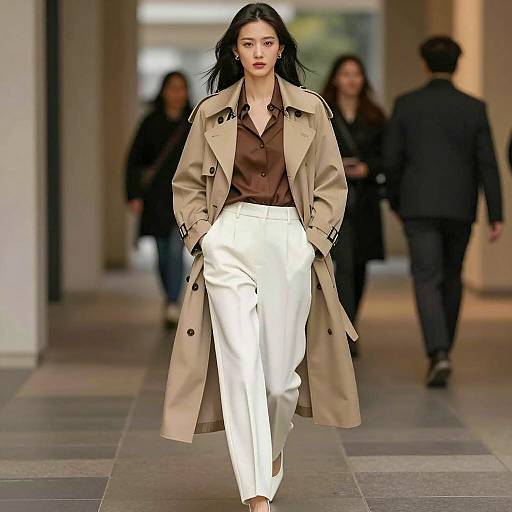 Asian Woman Walking in Trench Coat