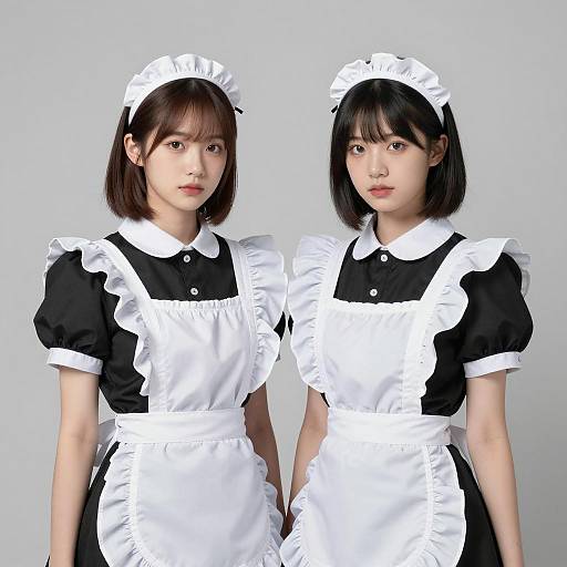 Two Young Women in Traditional Maid Uniforms