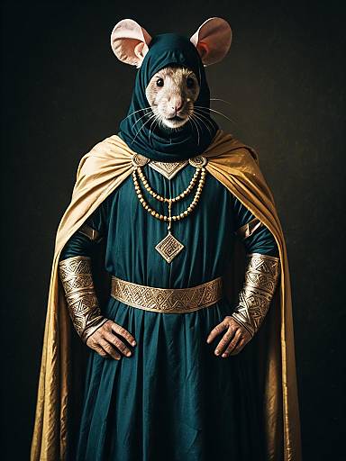 Man in Rat Costume with Medieval Cloak
