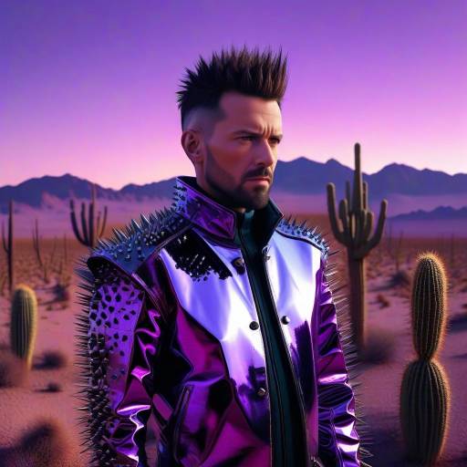 Man in Spiked Metallic Jacket in Desert