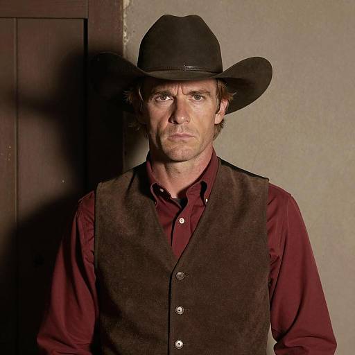 Serious Man in Cowboy Hat and Vest